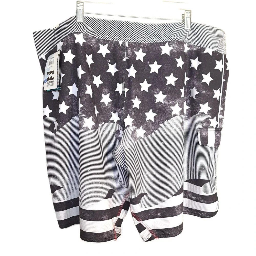 Billabong Platinum X Men's 44 PX3‎ Shorts Gray Drawstrings Stars USA Flag
